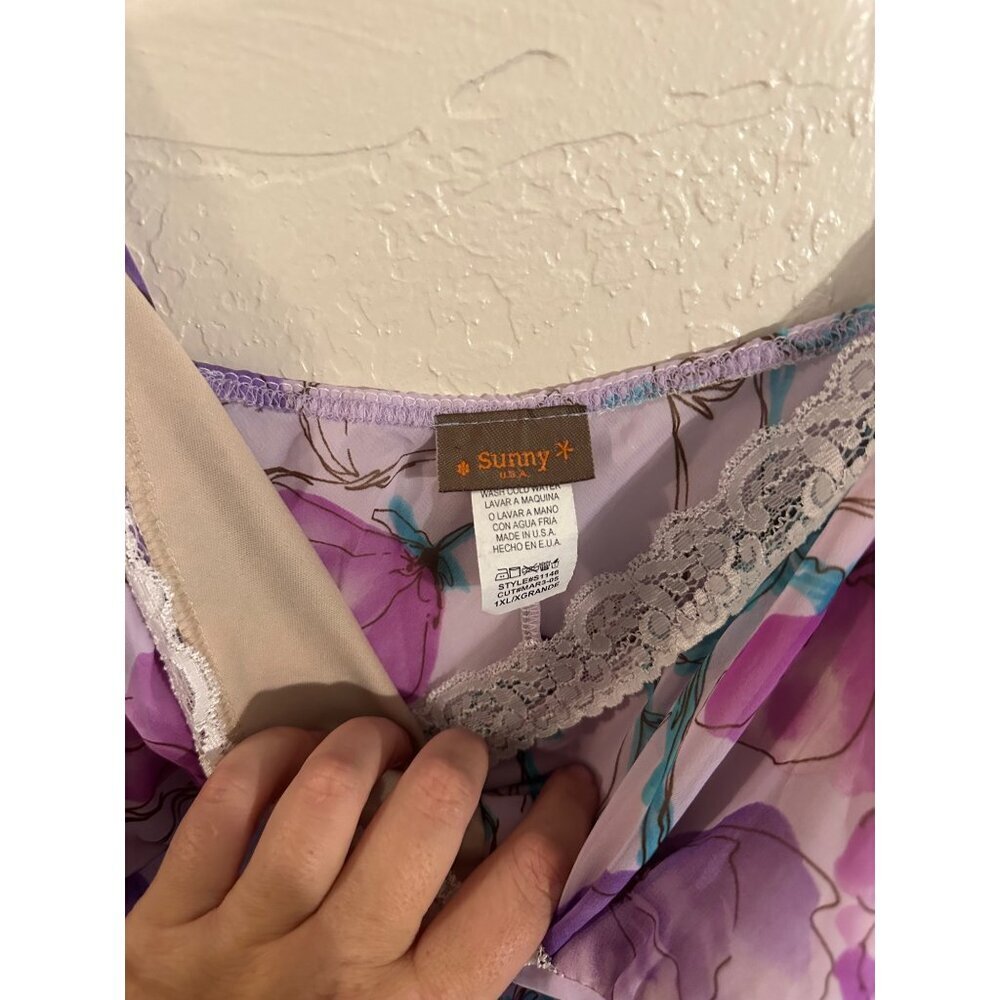 Y Vintage Sunny USA Purple Floral Whimsical Asymmetrical Top - Picture 6 of 8